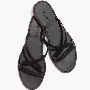 NWT - Madewell black leather “boardwalk” slide sandal